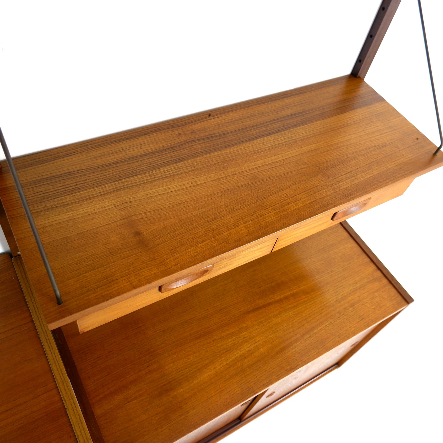 Danish PS System Teak Wall Units - 2 Bays - Desk, Bookshelves and Cabinets - Modular Ladder Shelving