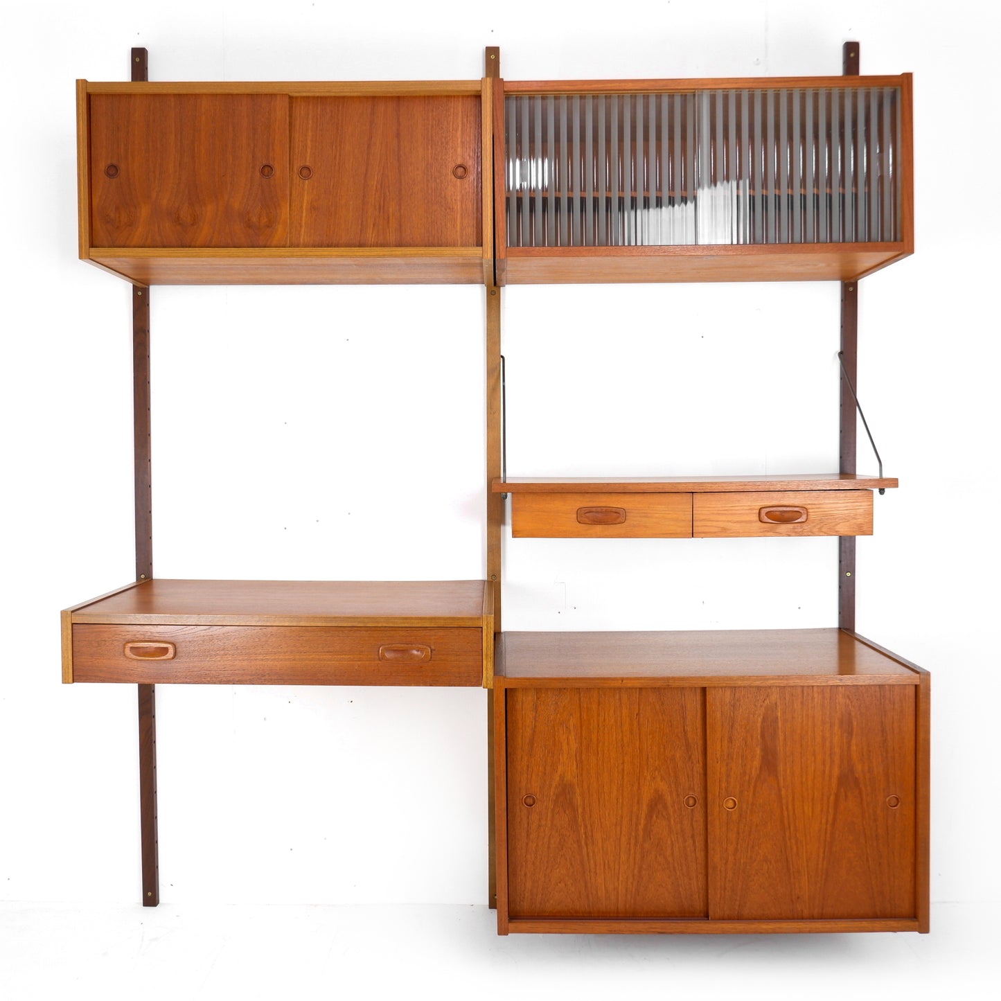 Danish PS System Teak Wall Units - 2 Bays - Desk, Bookshelves and Cabinets - Modular Ladder Shelving