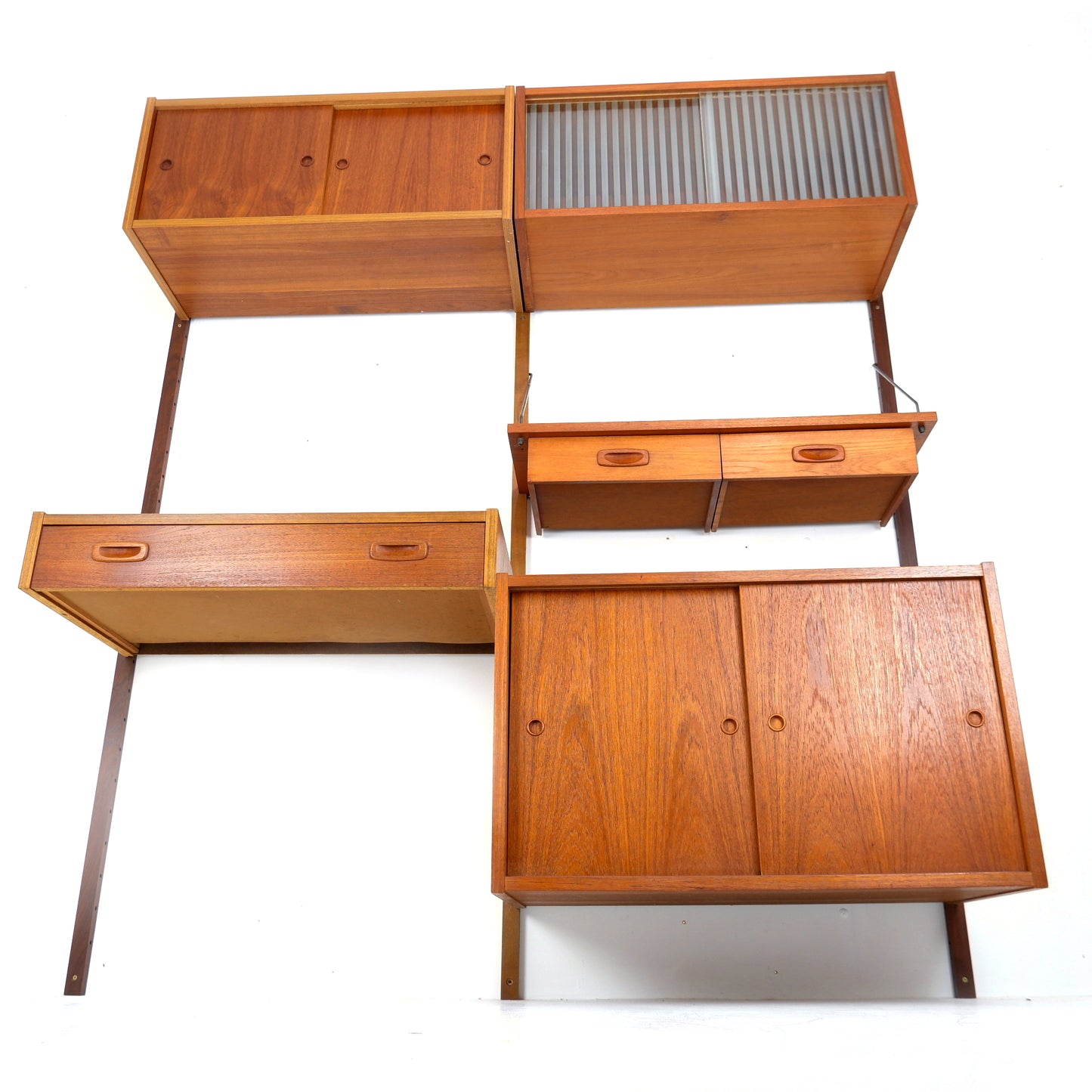 Danish PS System Teak Wall Units - 2 Bays - Desk, Bookshelves and Cabinets - Modular Ladder Shelving