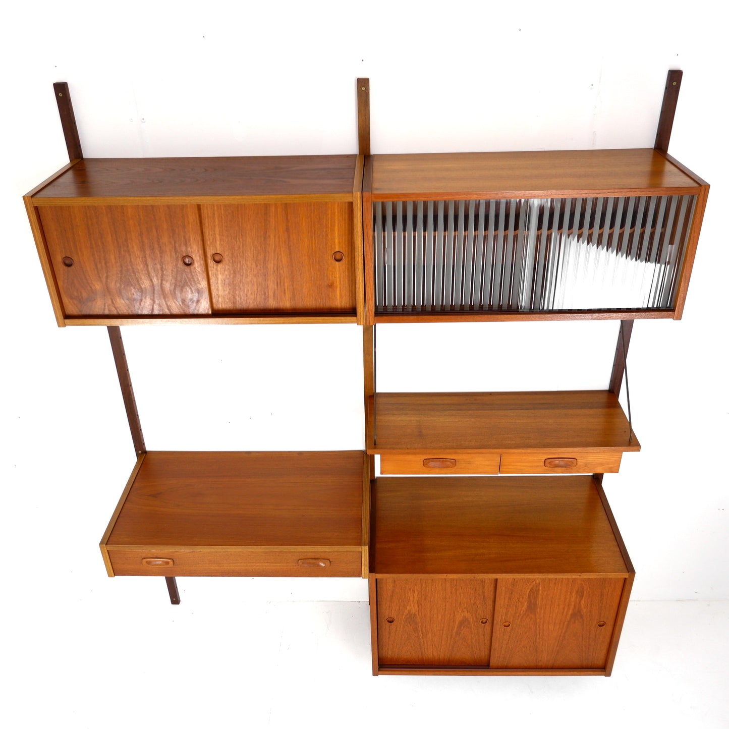 Danish PS System Teak Wall Units - 2 Bays - Desk, Bookshelves and Cabinets - Modular Ladder Shelving