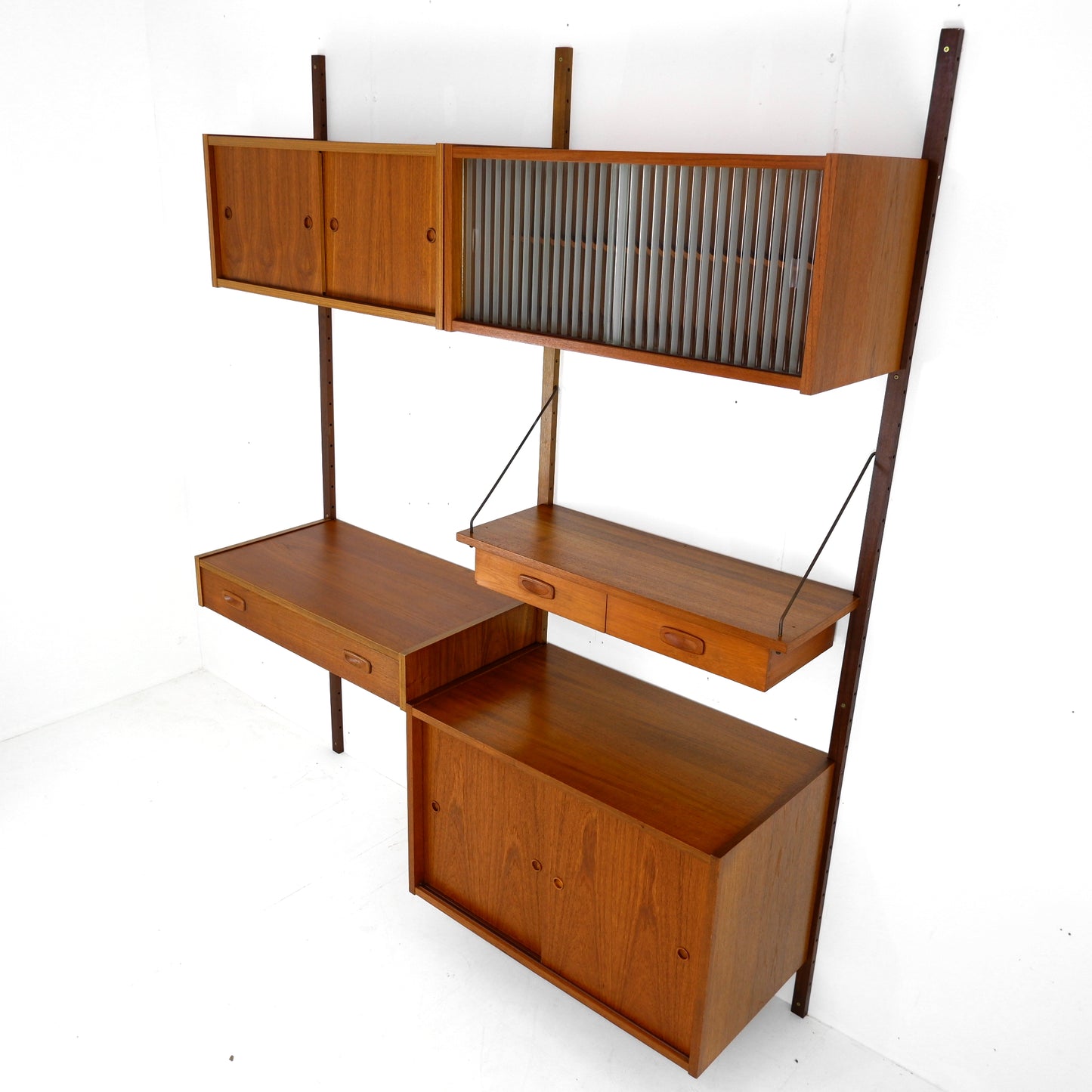Danish PS System Teak Wall Units - 2 Bays - Desk, Bookshelves and Cabinets - Modular Ladder Shelving