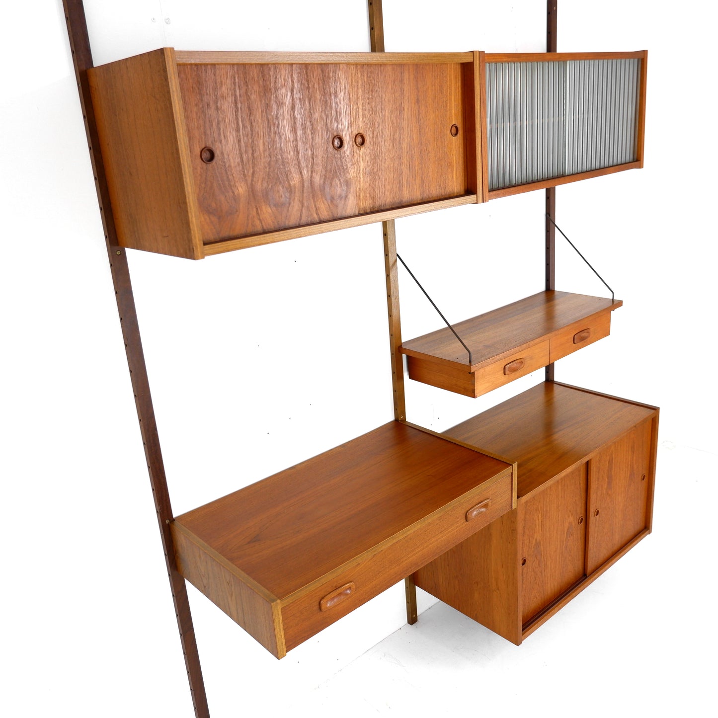 Danish PS System Teak Wall Units - 2 Bays - Desk, Bookshelves and Cabinets - Modular Ladder Shelving