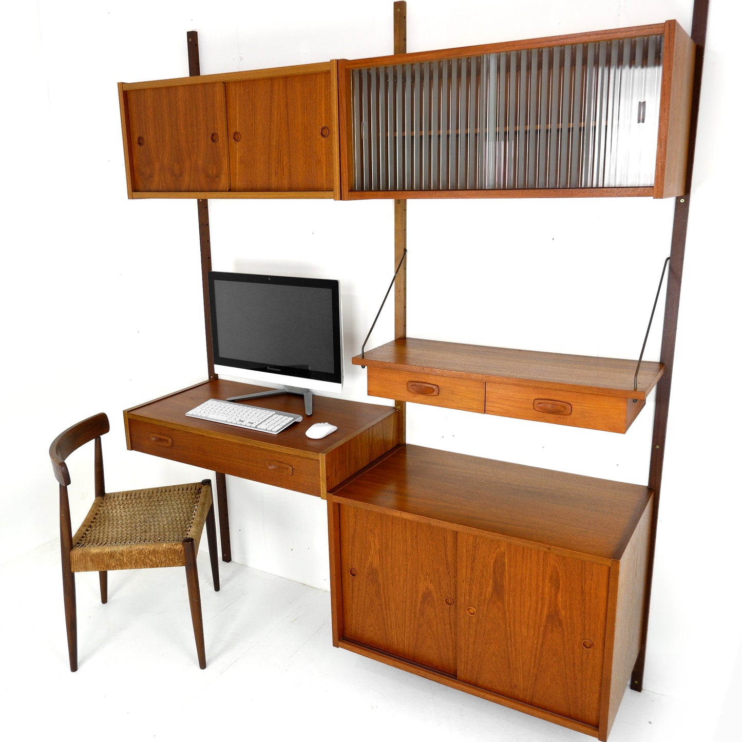 Danish PS System Teak Wall Units - 2 Bays - Desk, Bookshelves and Cabinets - Modular Ladder Shelving