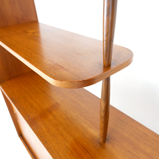 Mid Century Room Divider in Teak / Bookcase Shelving Unit with Cupboard