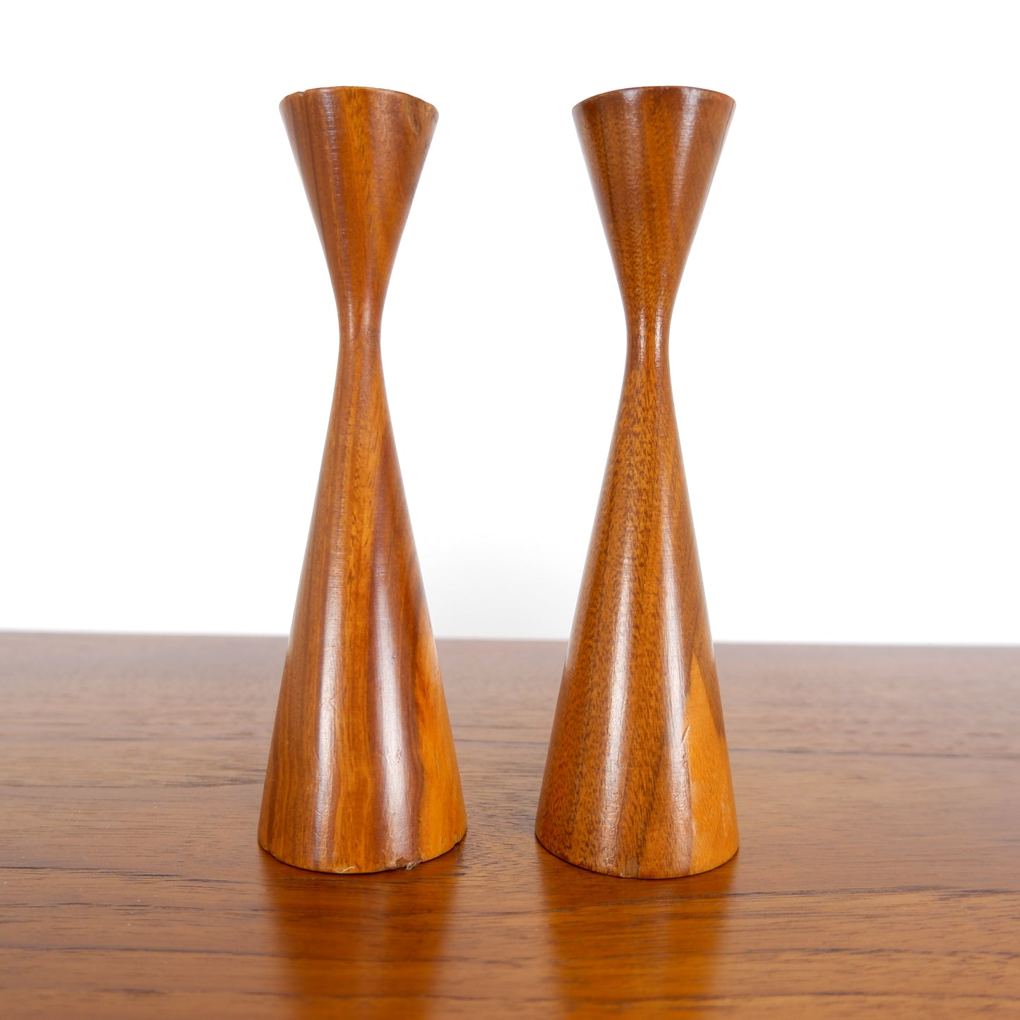 Mid Century Wooden Teak Candlesticks - Danish Influence - Vintage
