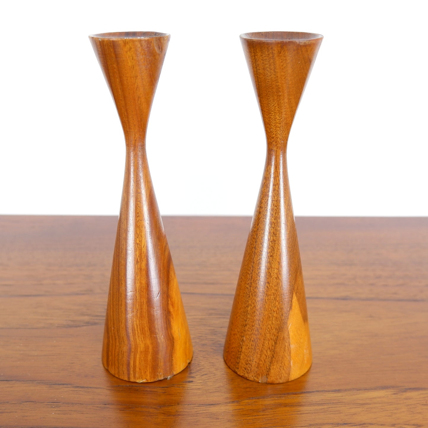 Mid Century Wooden Teak Candlesticks - Danish Influence - Vintage