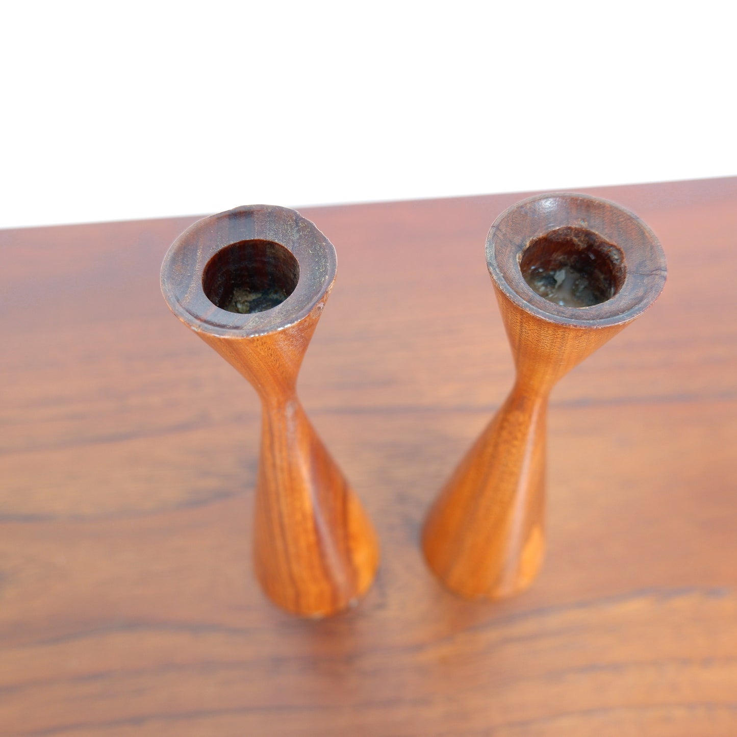 Mid Century Wooden Teak Candlesticks - Danish Influence - Vintage