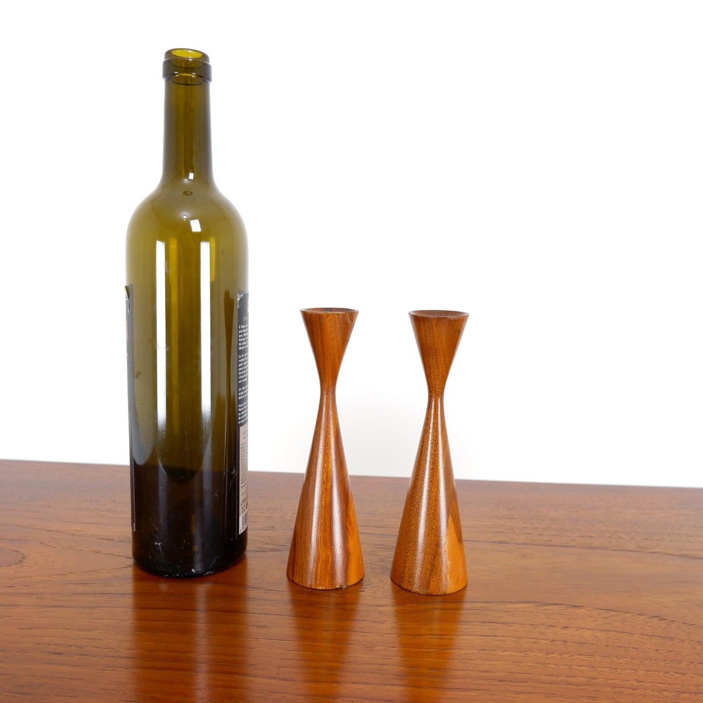 Mid Century Wooden Teak Candlesticks - Danish Influence - Vintage