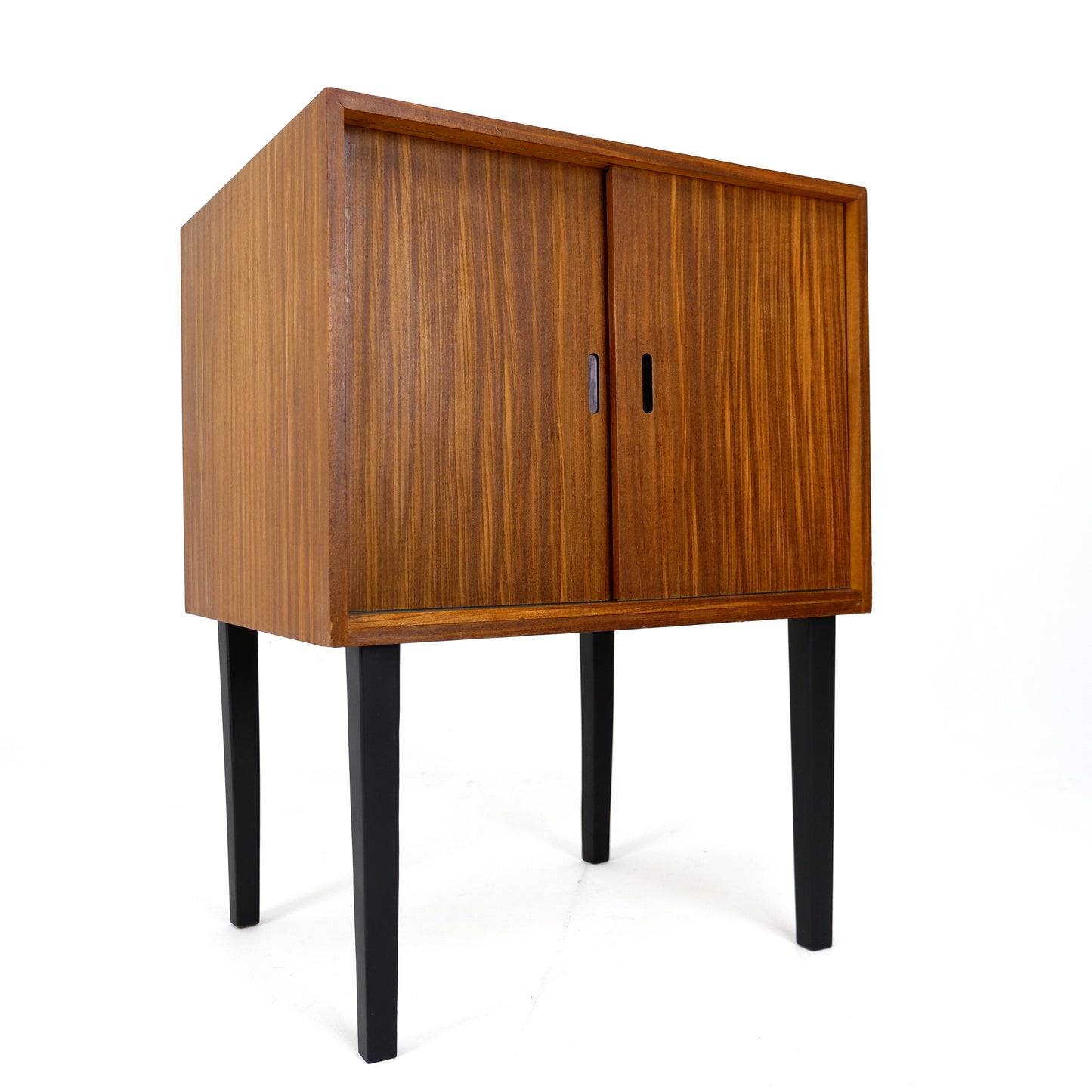 Mid Century Teak Record Cabinet on Black Legs
