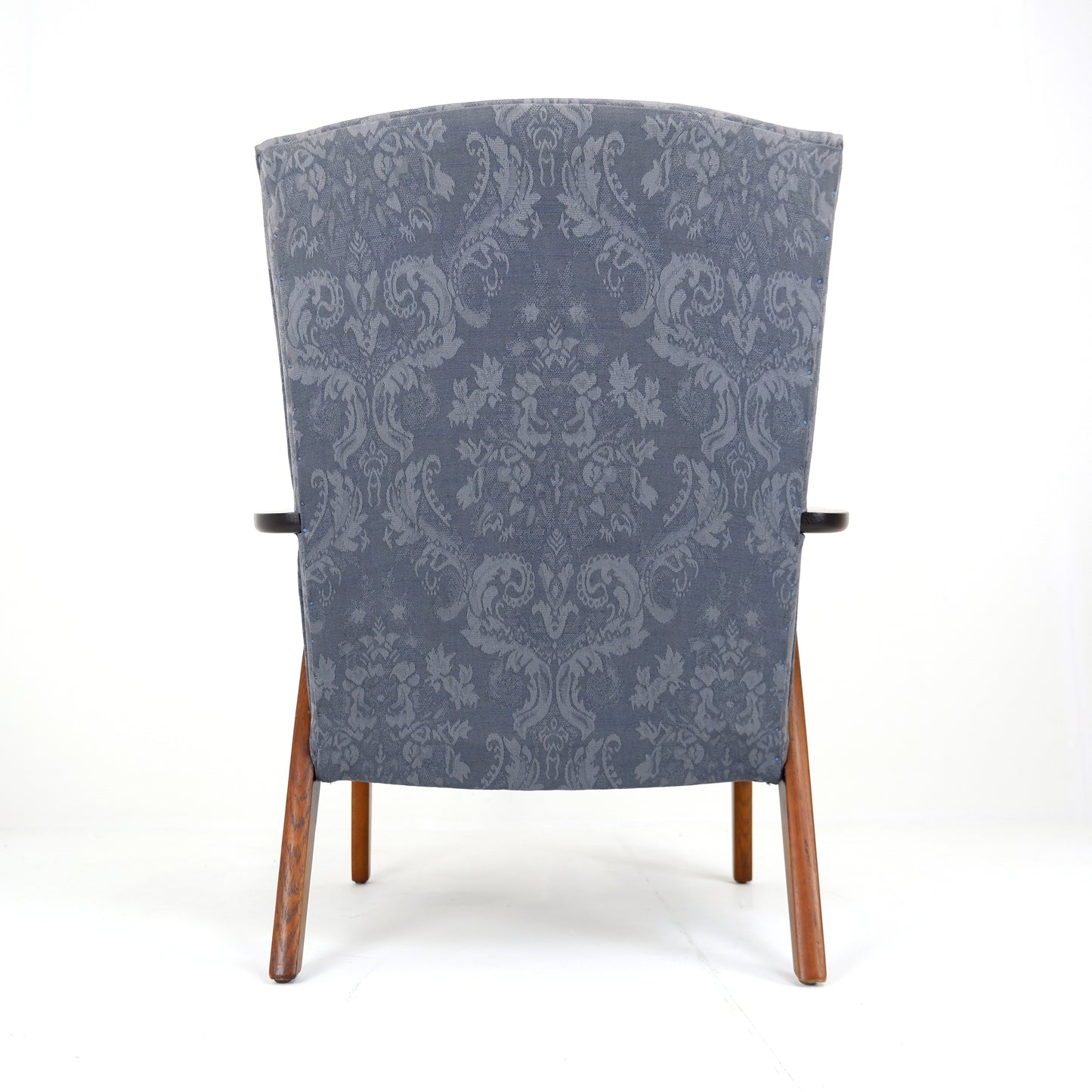 Mid Century Parker Knoll Armchair Model PK737 in Teak with Blue Damask Fabric