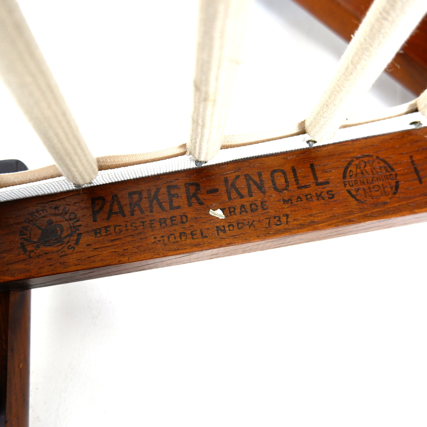 Mid Century Parker Knoll Armchair Model PK737 in Teak with Blue Damask Fabric