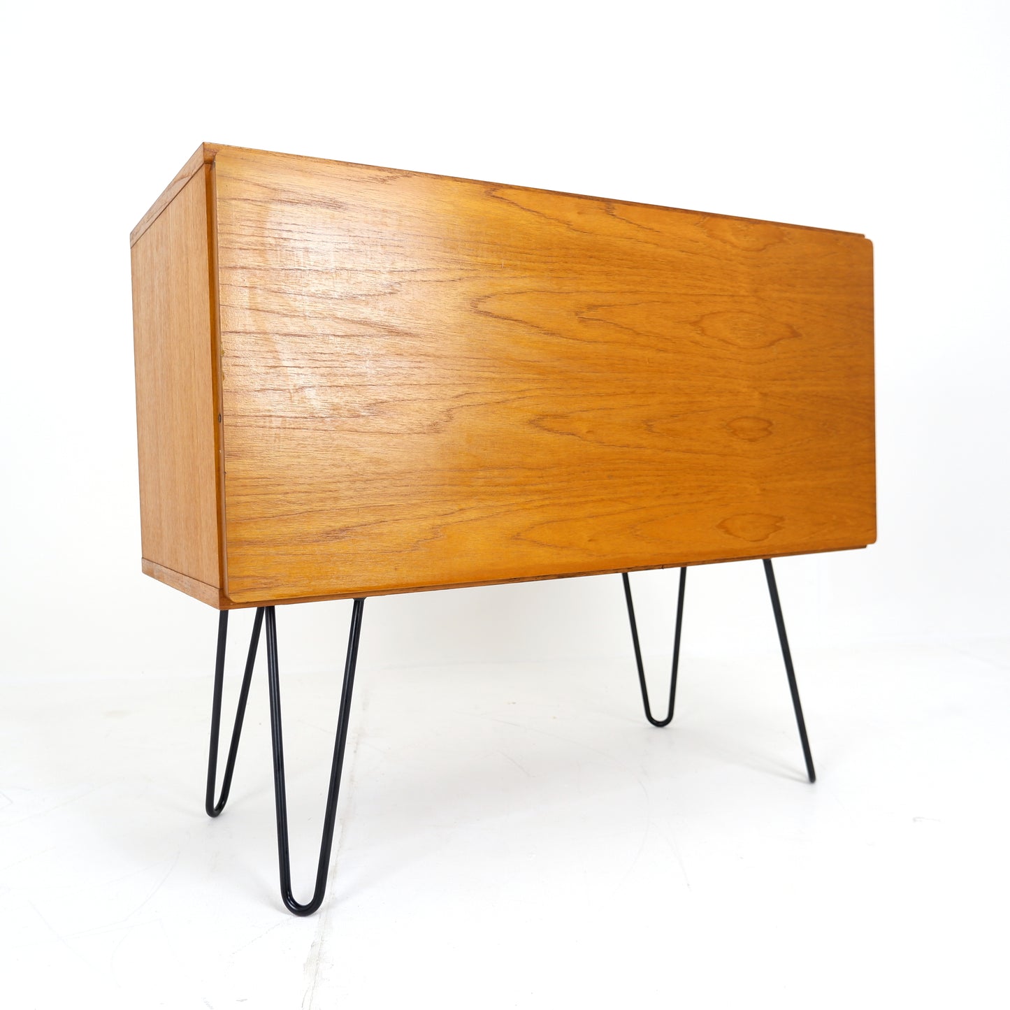 Mid Century Drinks Cabinet with Light in Teak by Beaver & Tapley - Hairpin Legs