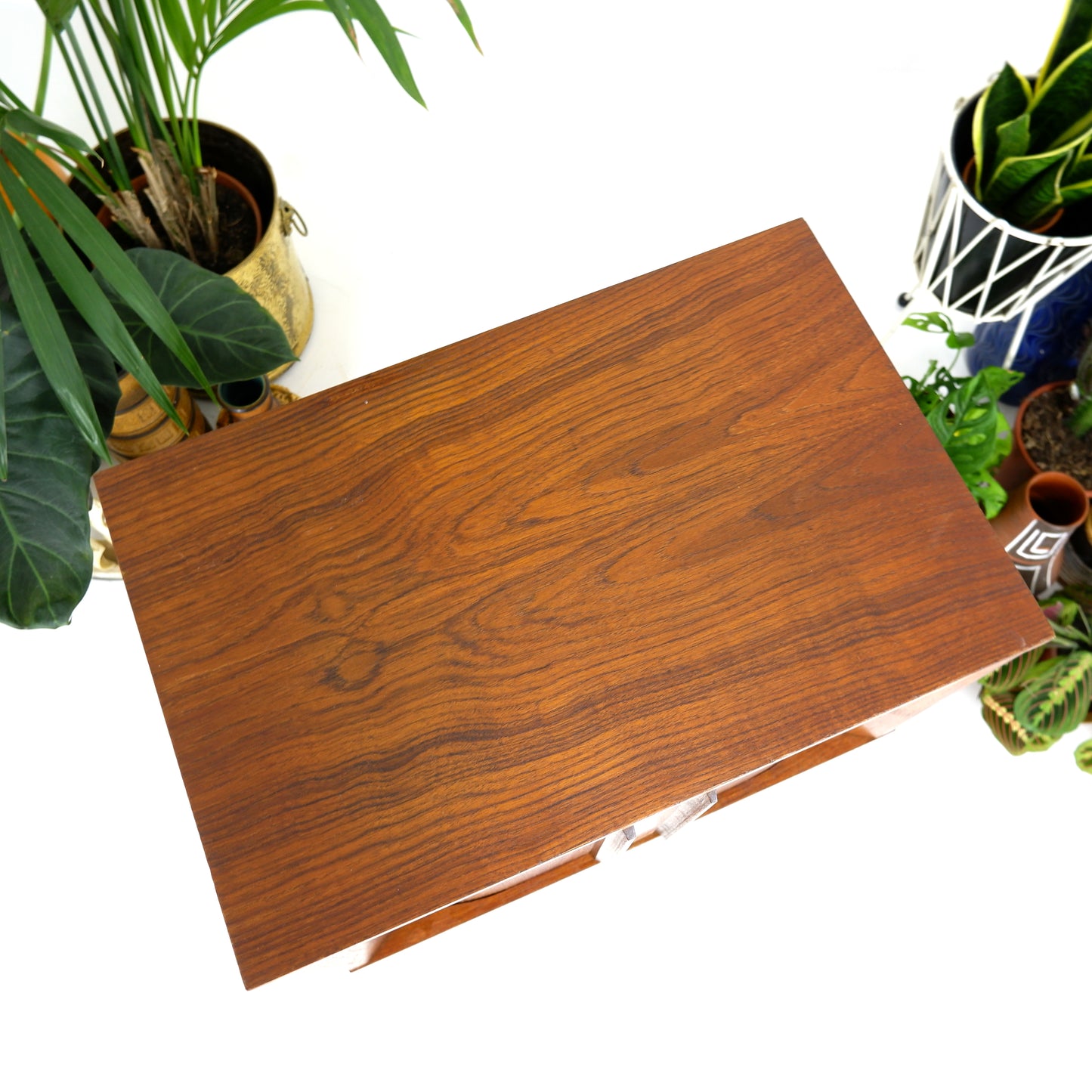 Mid Century Record Cabinet with TAMBOUR DOORS in Teak on Hairpin Legs