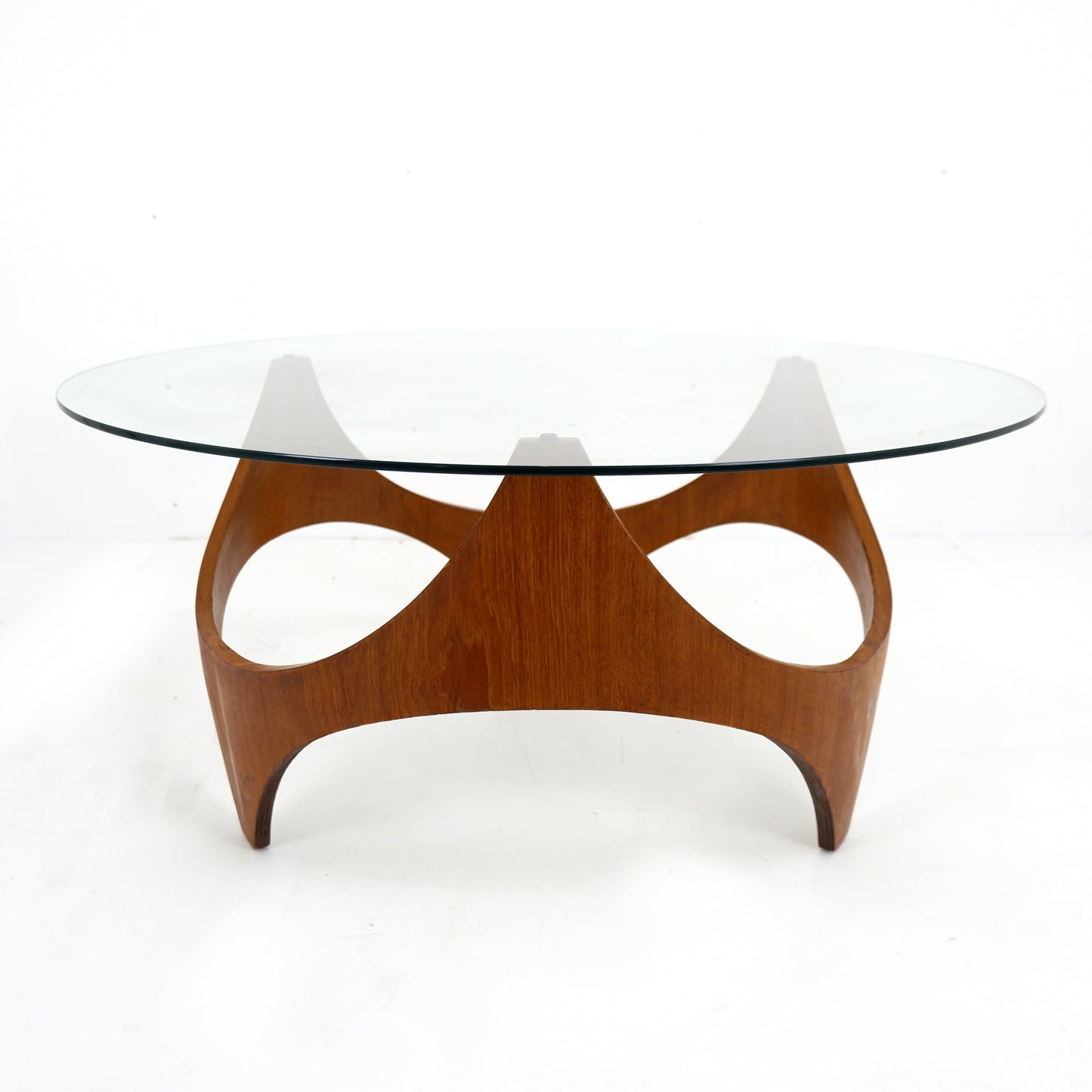 Mid Century Henry P. Glass Biomorphic Coffee Table - Circular Bent Ply/Teak and Glass