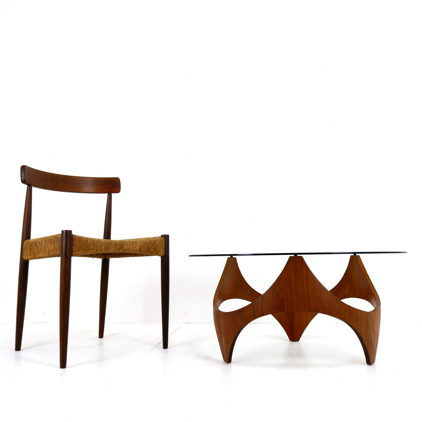 Mid Century Henry P. Glass Biomorphic Coffee Table - Circular Bent Ply/Teak and Glass