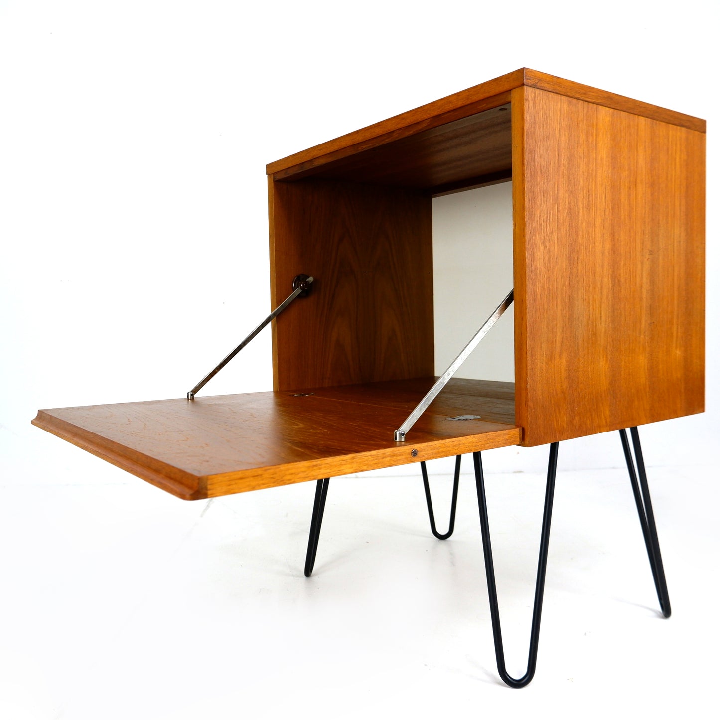 Mid Century Teak Record Cabinet / Cocktail Cabinet on Hairpin Legs