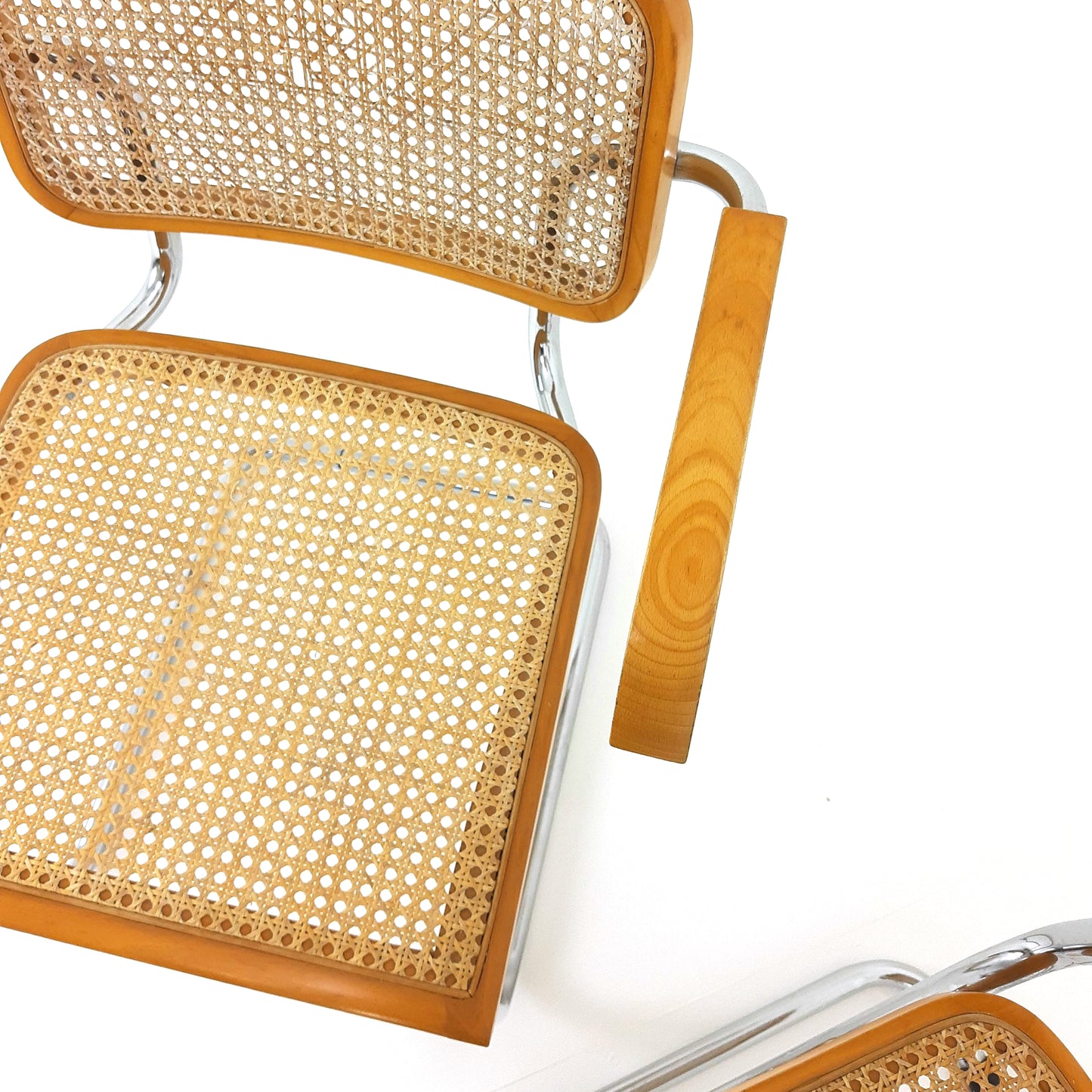 Marcel Breuer Cesca Style Cantilevered Chairs x4 - Rattan and Tubular Steel - Mid Century