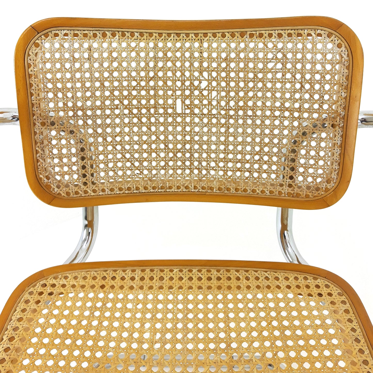 Marcel Breuer Cesca Style Cantilevered Chairs x4 - Rattan and Tubular Steel - Mid Century