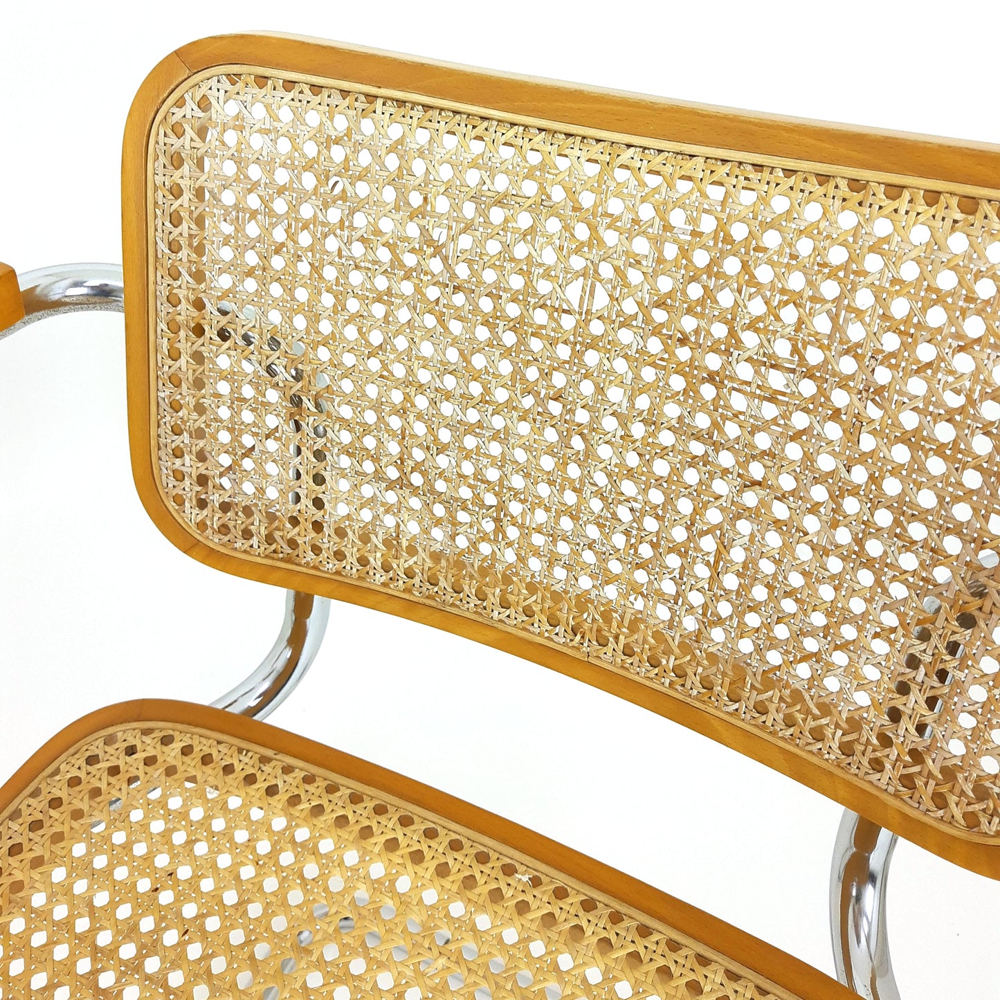 Marcel Breuer Cesca Style Cantilevered Chairs x4 - Rattan and Tubular Steel - Mid Century