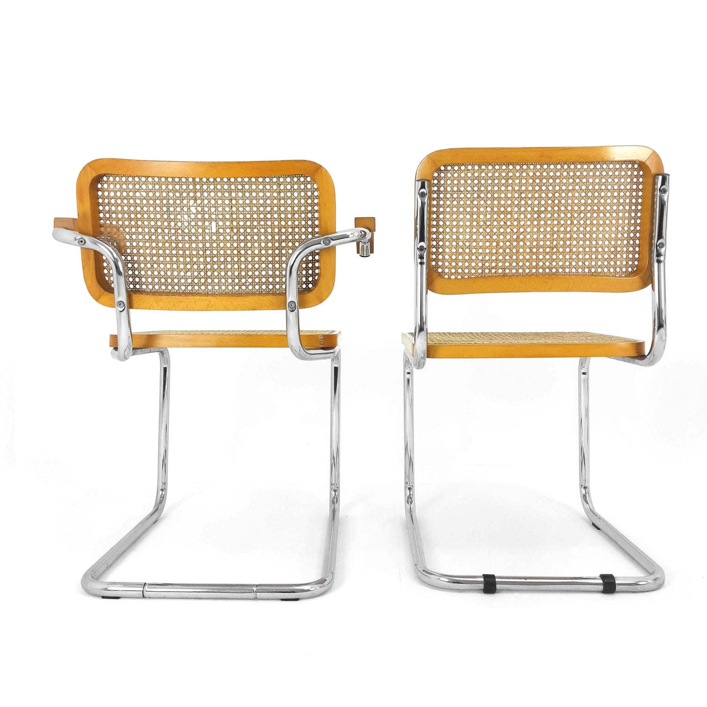 Marcel Breuer Cesca Style Cantilevered Chairs x4 - Rattan and Tubular Steel - Mid Century