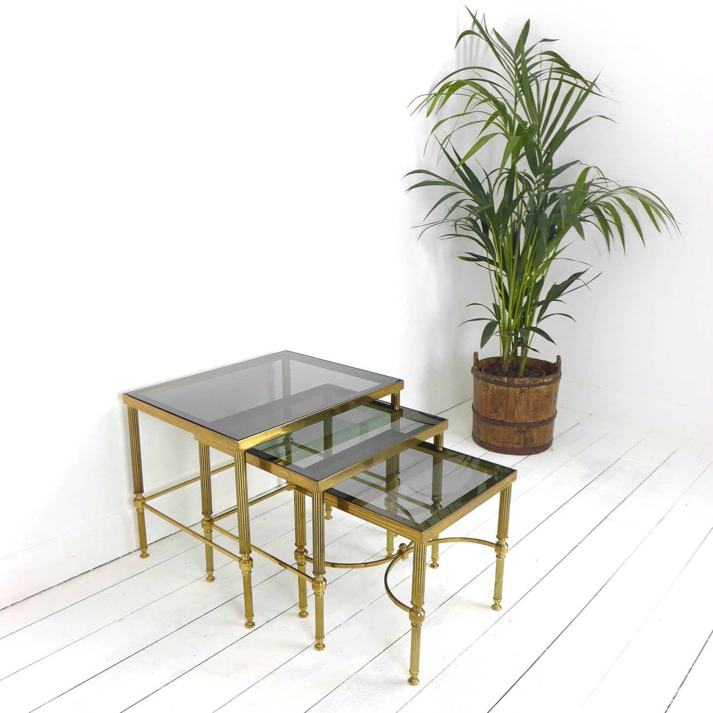 Mid Century Brass & Glass Nest of Tables by Maison Jansen