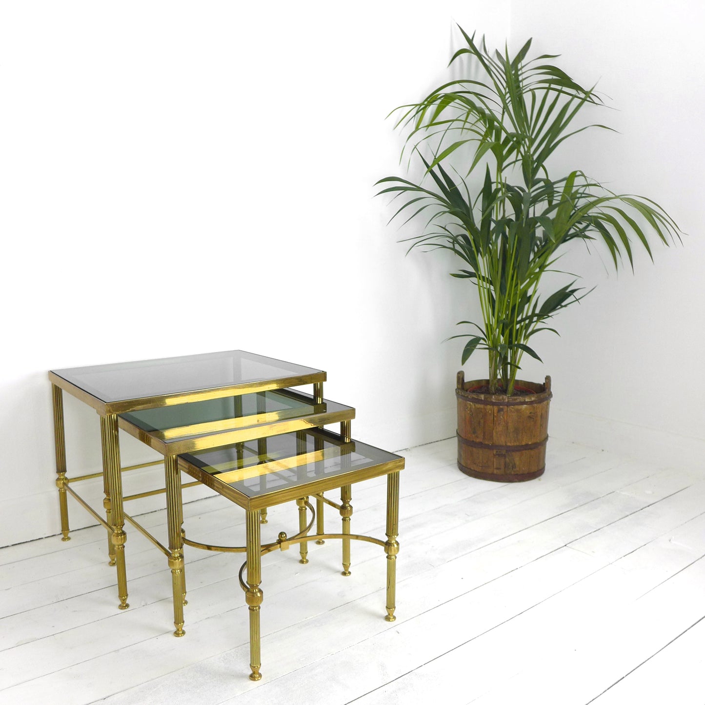 Mid Century Brass & Glass Nest of Tables by Maison Jansen