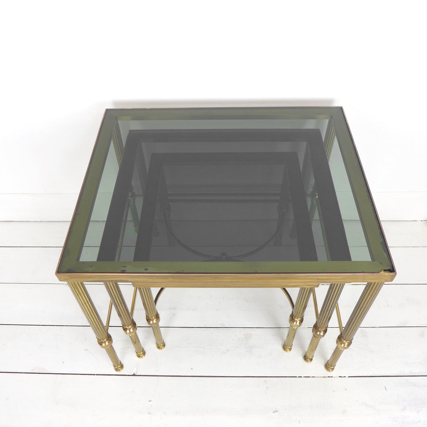 Mid Century Brass & Glass Nest of Tables by Maison Jansen