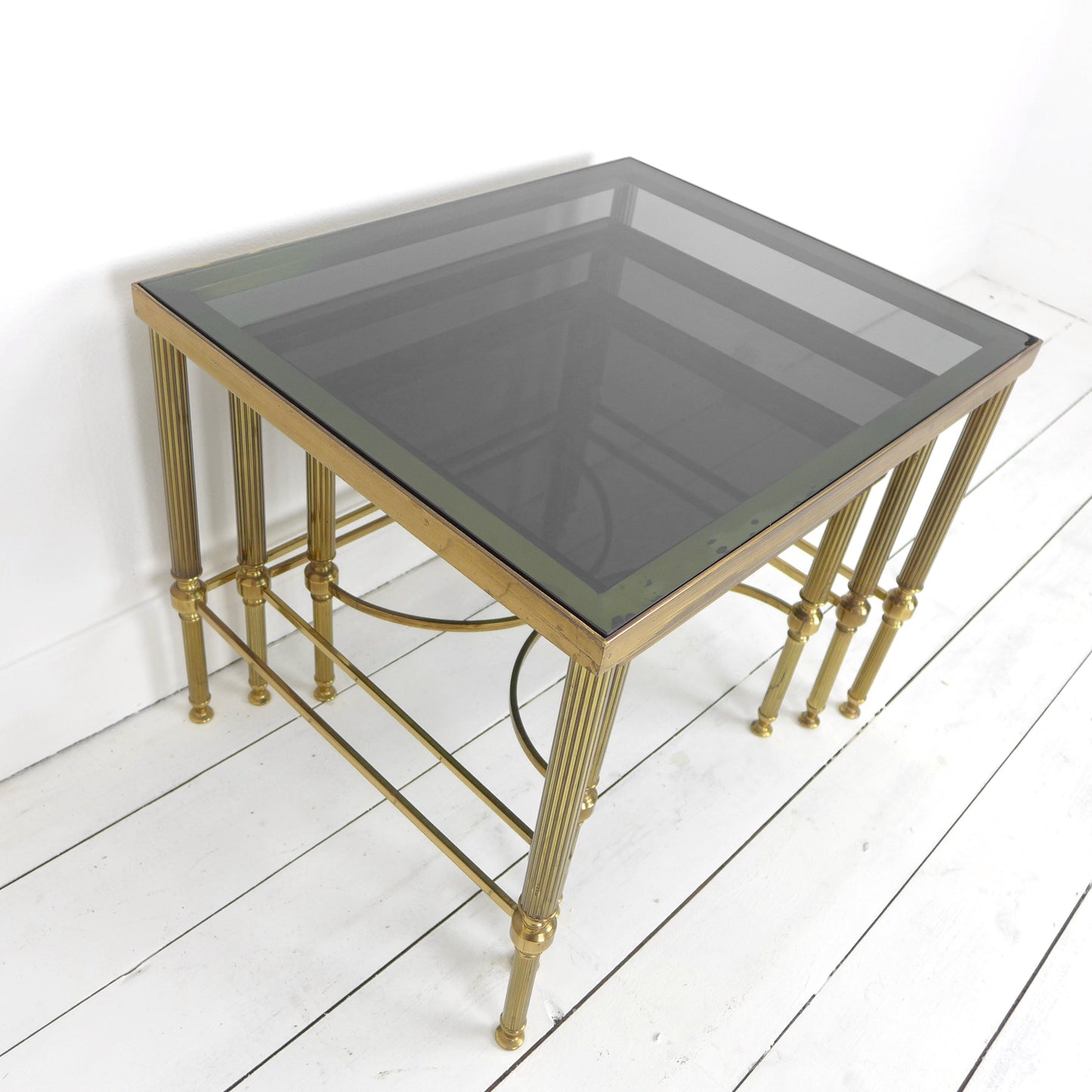 Mid Century Brass & Glass Nest of Tables by Maison Jansen