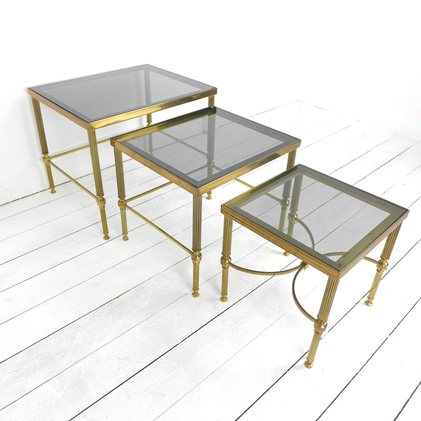 Mid Century Brass & Glass Nest of Tables by Maison Jansen