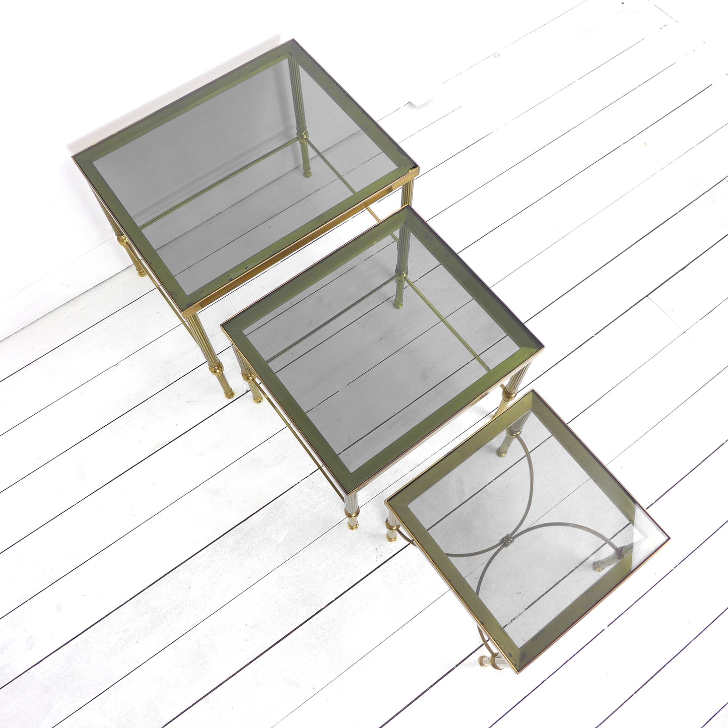 Mid Century Brass & Glass Nest of Tables by Maison Jansen