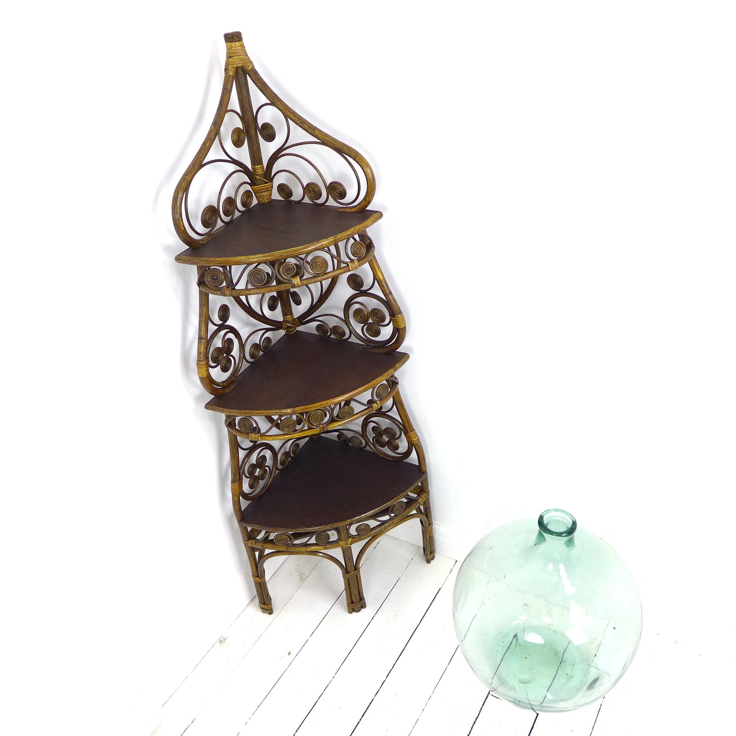 Mid Century Plant Stand / Shelving Unit in Bamboo Rattan