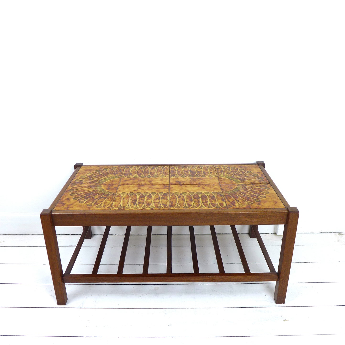 Mid Century Tile Top Teak Coffee Table