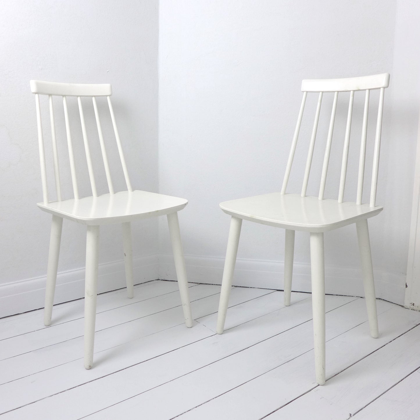 Danish Billund Stolefabrik Chairs - Pair in White - Mid Century