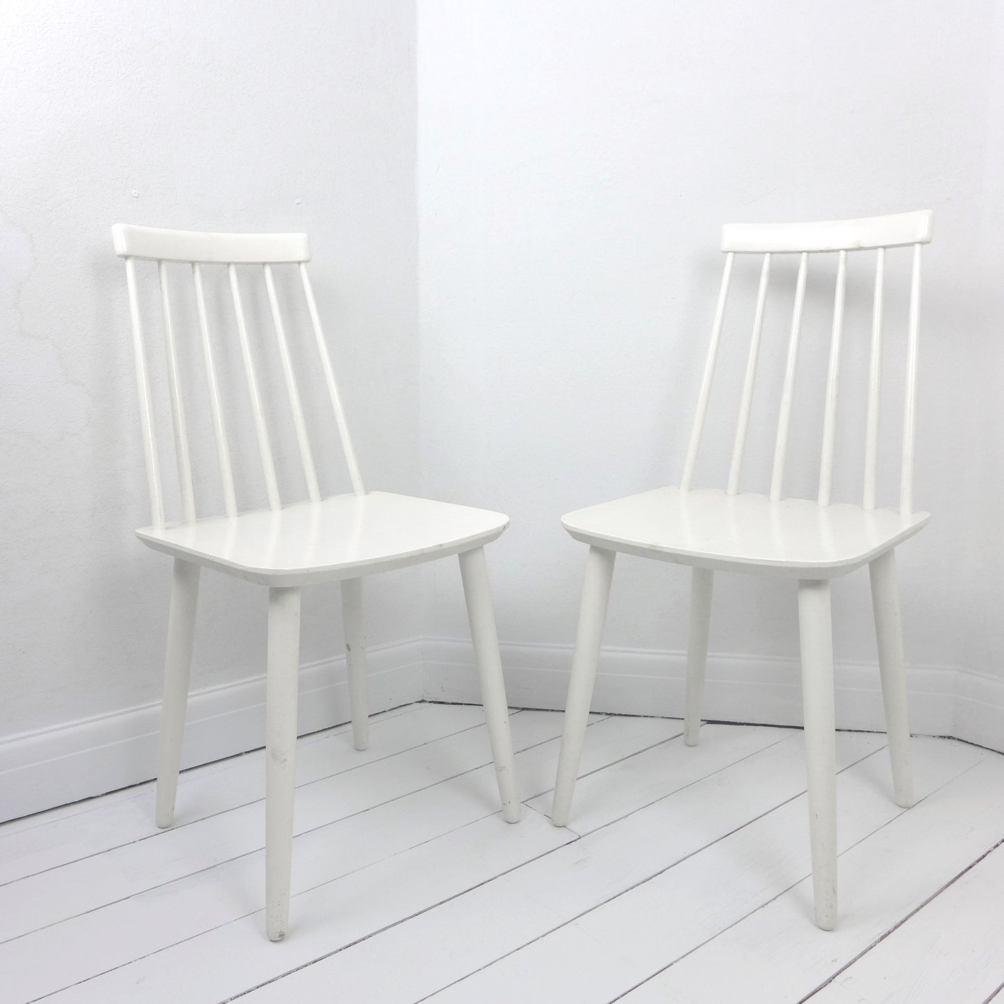 Danish Billund Stolefabrik Chairs - Pair in White - Mid Century