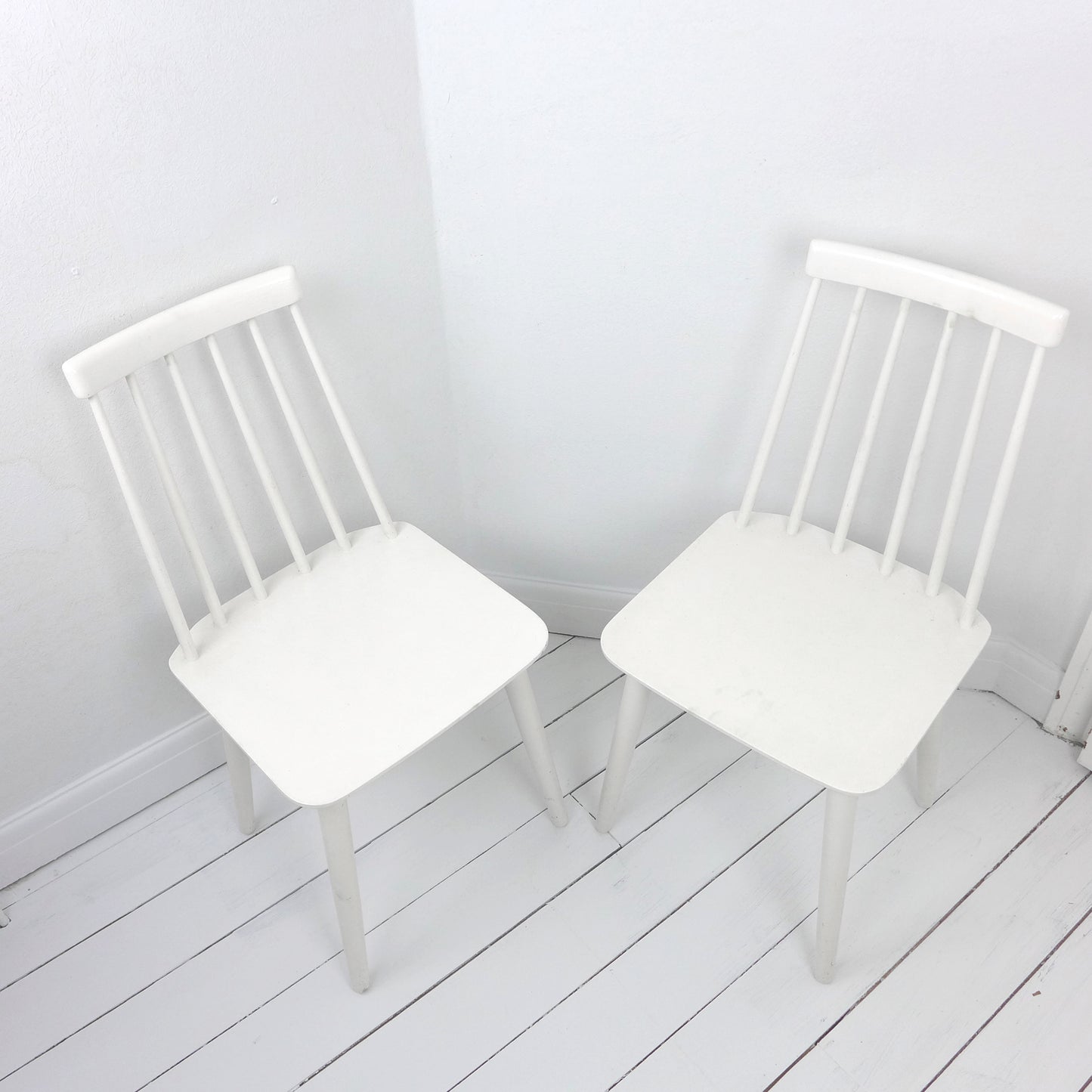Danish Billund Stolefabrik Chairs - Pair in White - Mid Century