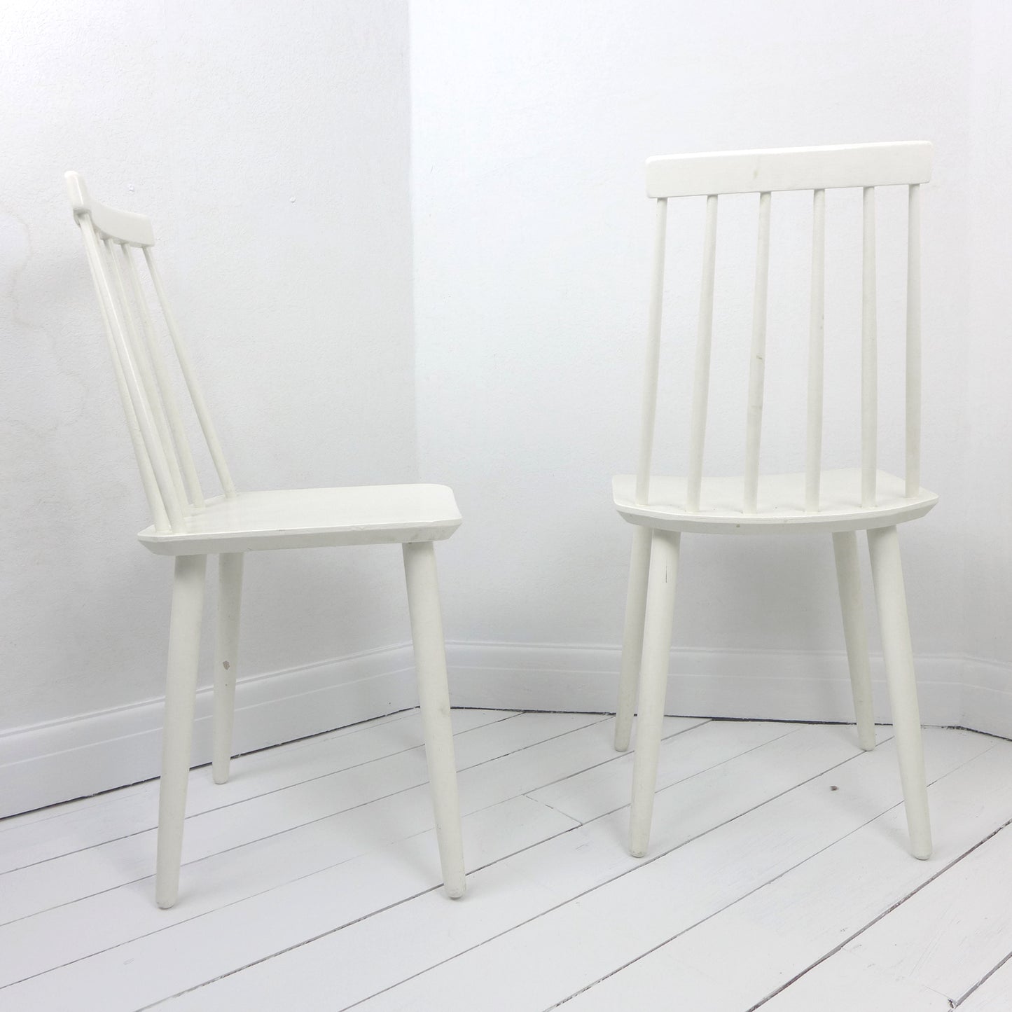Danish Billund Stolefabrik Chairs - Pair in White - Mid Century