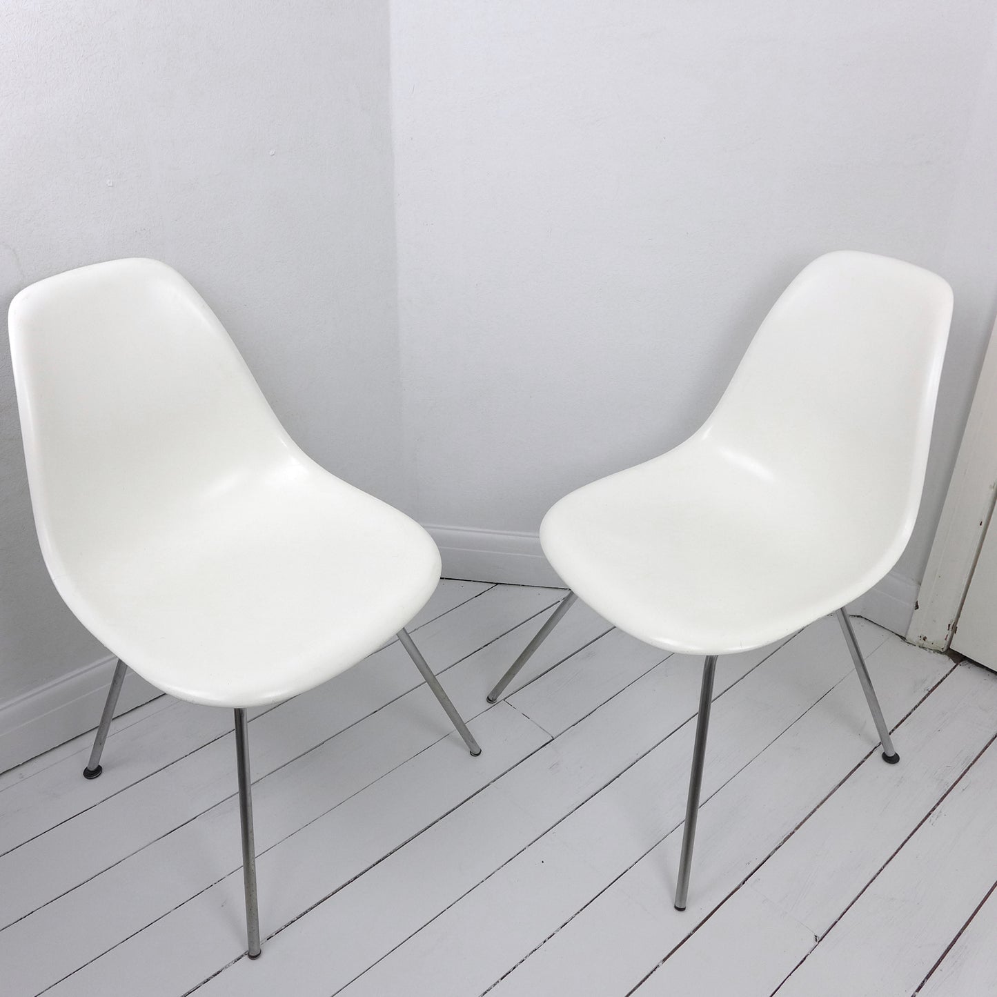 Pair of Eames Plastic Side Chair DSX White circa 2008