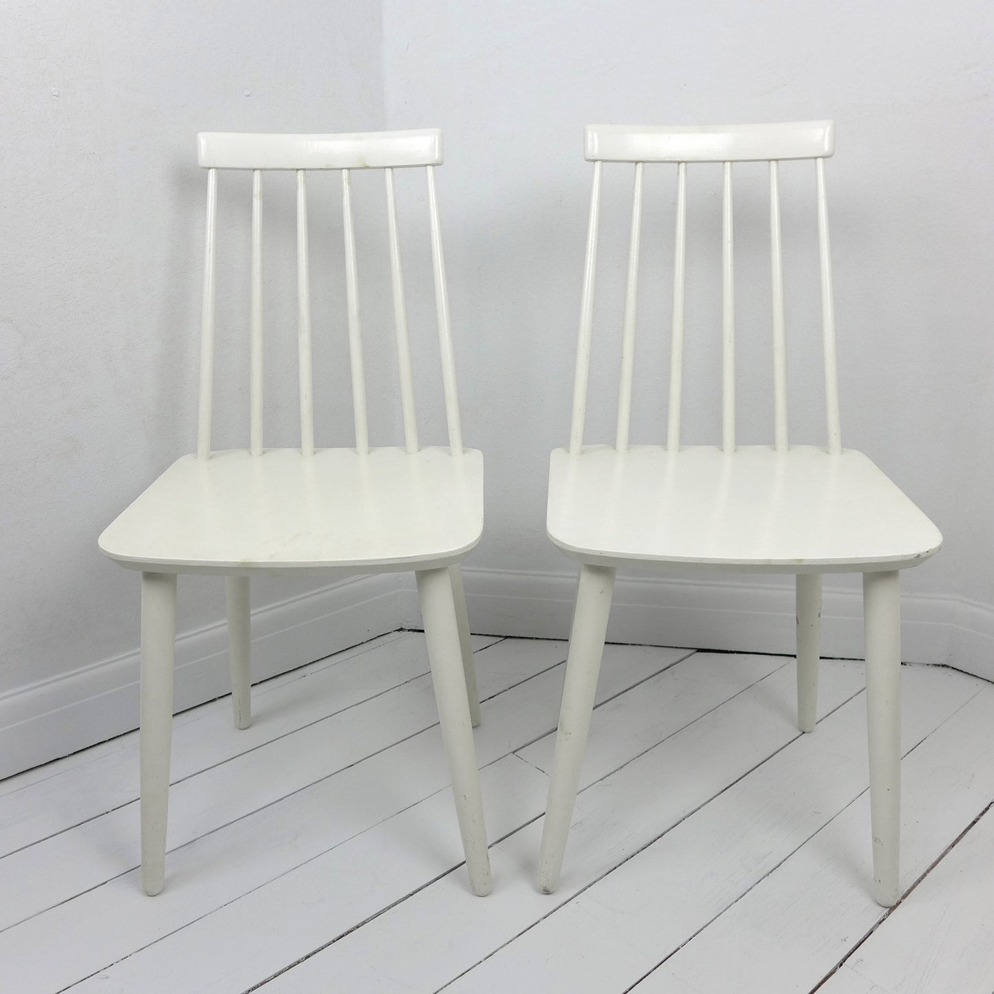 Danish Billund Stolefabrik Chairs - Pair in White - Mid Century