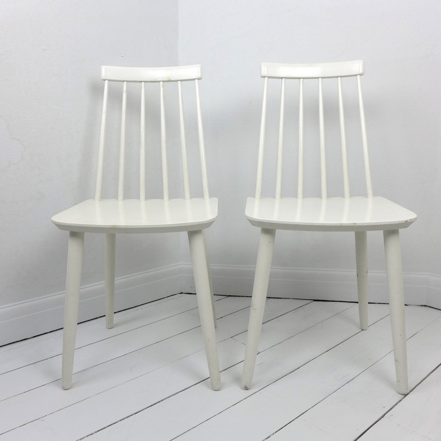 Danish Billund Stolefabrik Chairs - Pair in White - Mid Century
