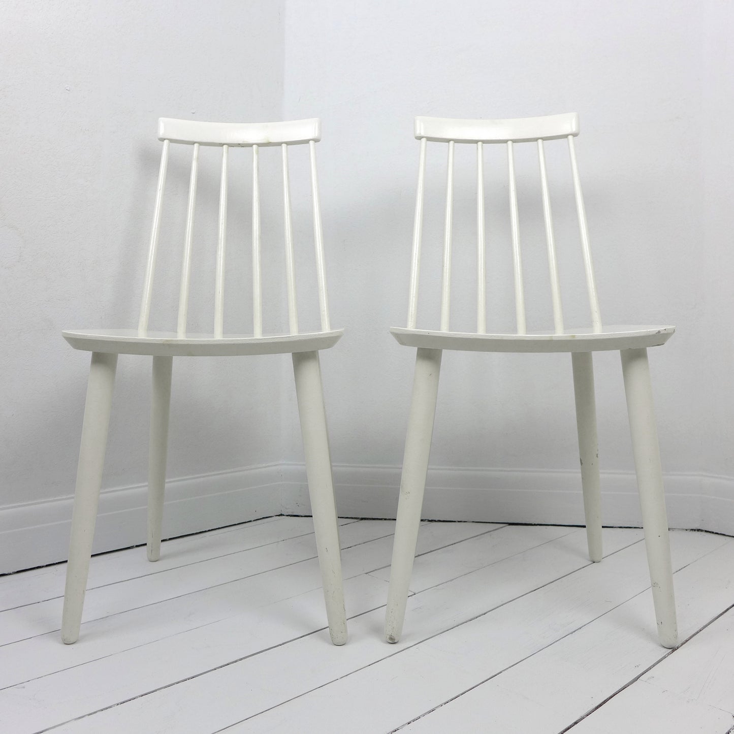Danish Billund Stolefabrik Chairs - Pair in White - Mid Century