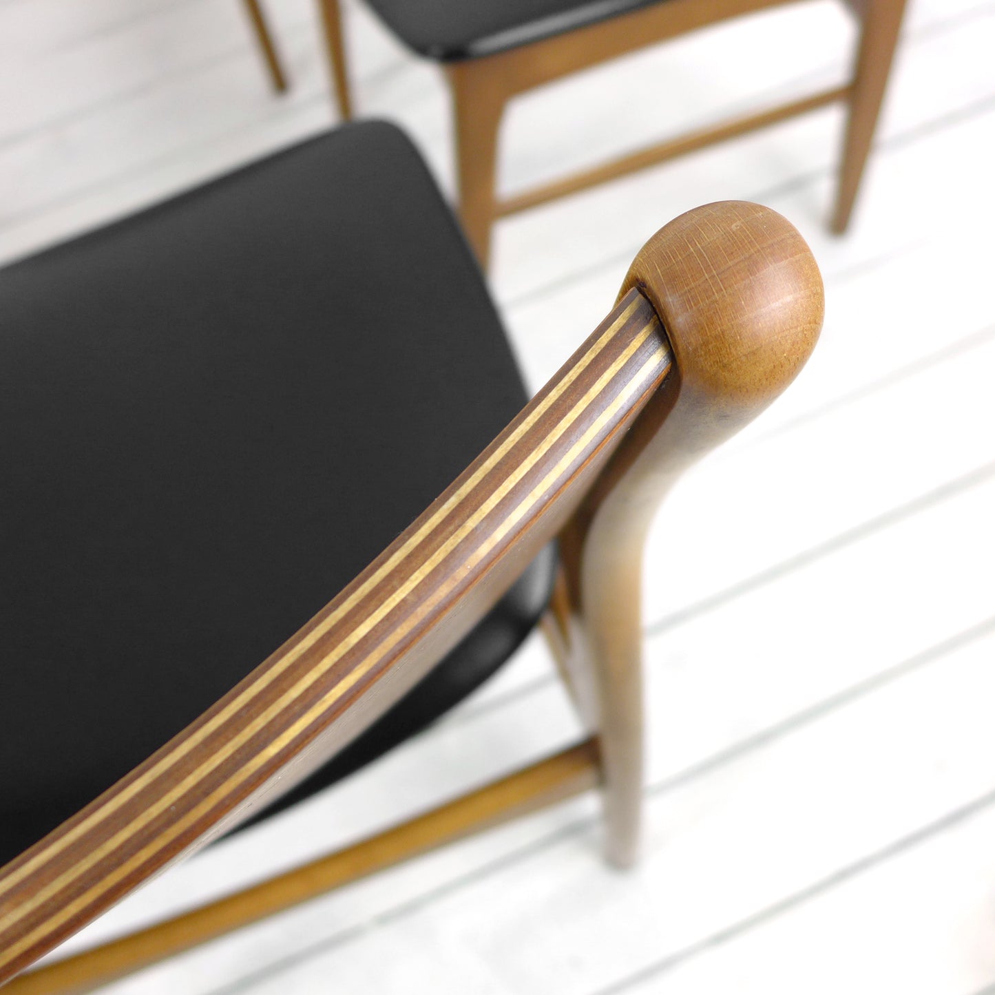 Set 4 Mid Century Dining Chairs in Black Vinyl