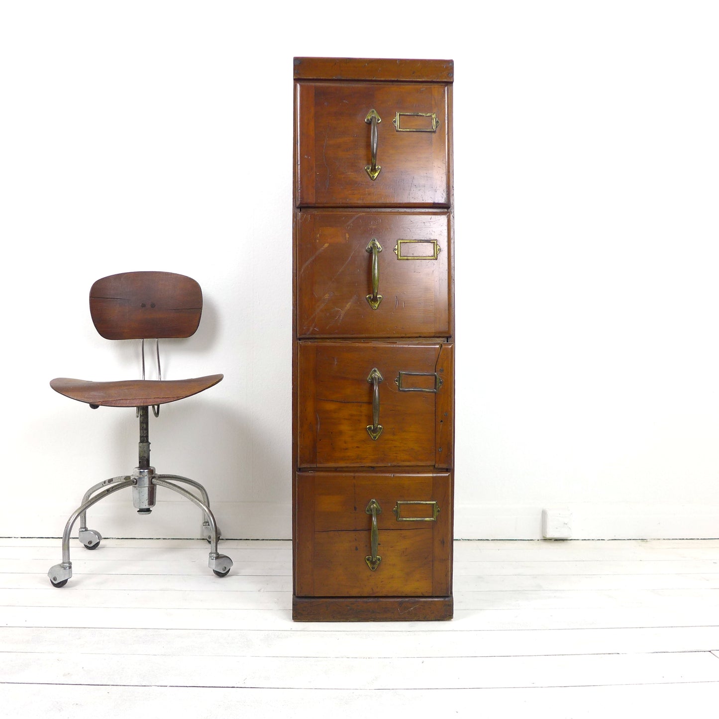 Vintage Industrial Wooden 3 Drawer Filing Cabinet / Chest of Drawers