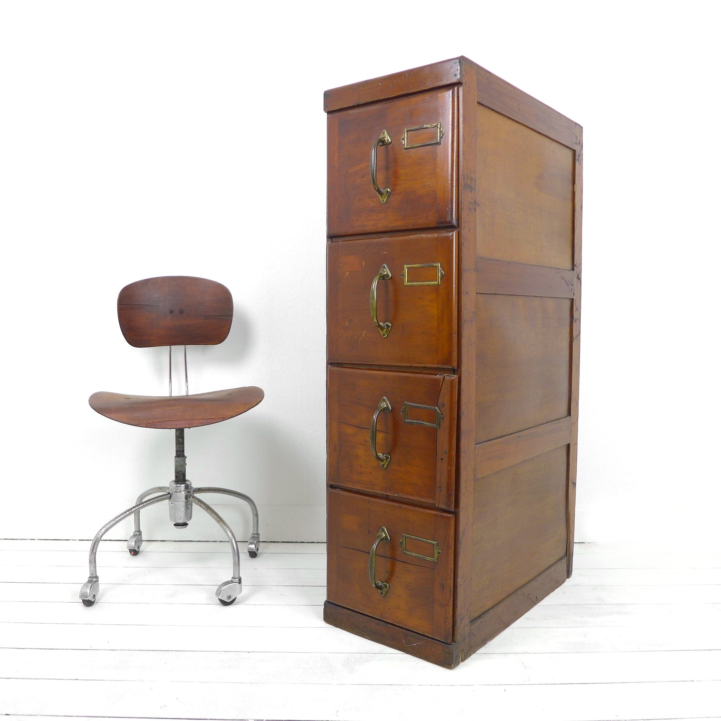 Vintage Industrial Wooden 3 Drawer Filing Cabinet / Chest of Drawers
