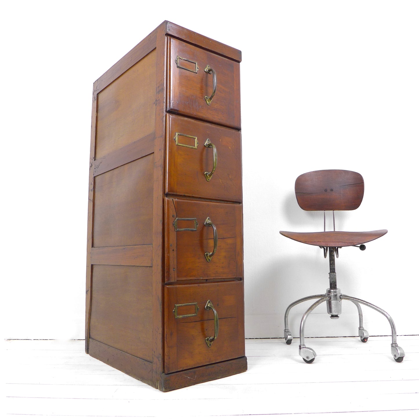 Vintage Industrial Wooden 3 Drawer Filing Cabinet / Chest of Drawers