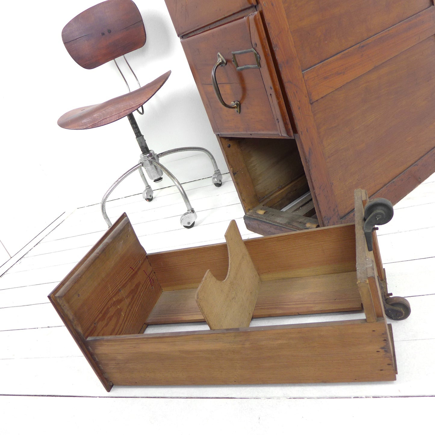 Vintage Industrial Wooden 3 Drawer Filing Cabinet / Chest of Drawers