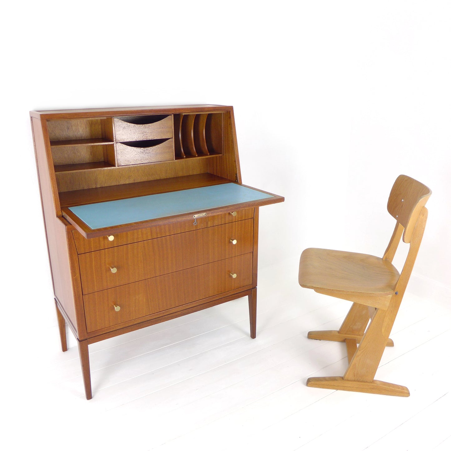 Mid Century Desk / Bureau with Leather Writing Slope - Possibly by Richard Hornby