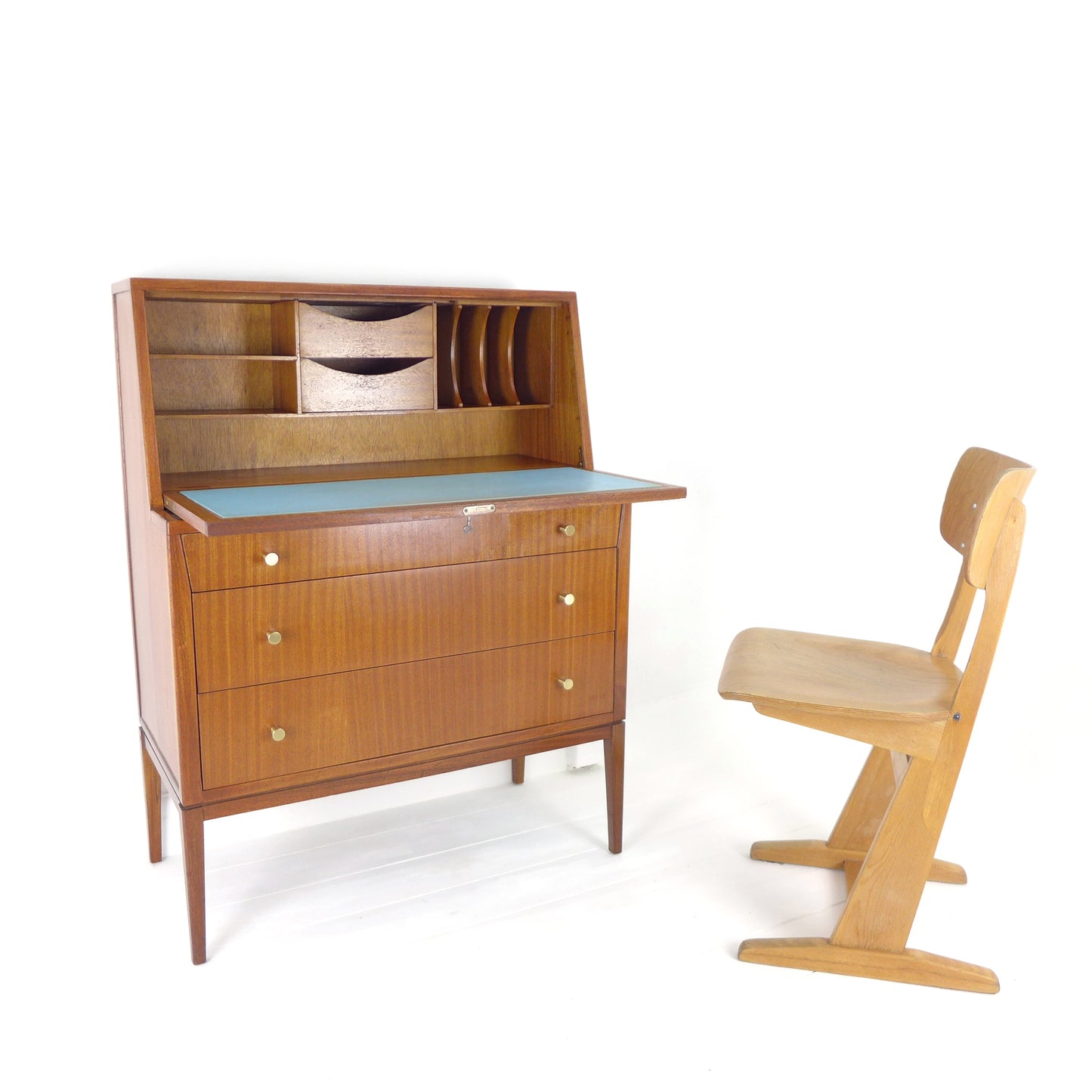 Mid Century Desk / Bureau with Leather Writing Slope - Possibly by Richard Hornby