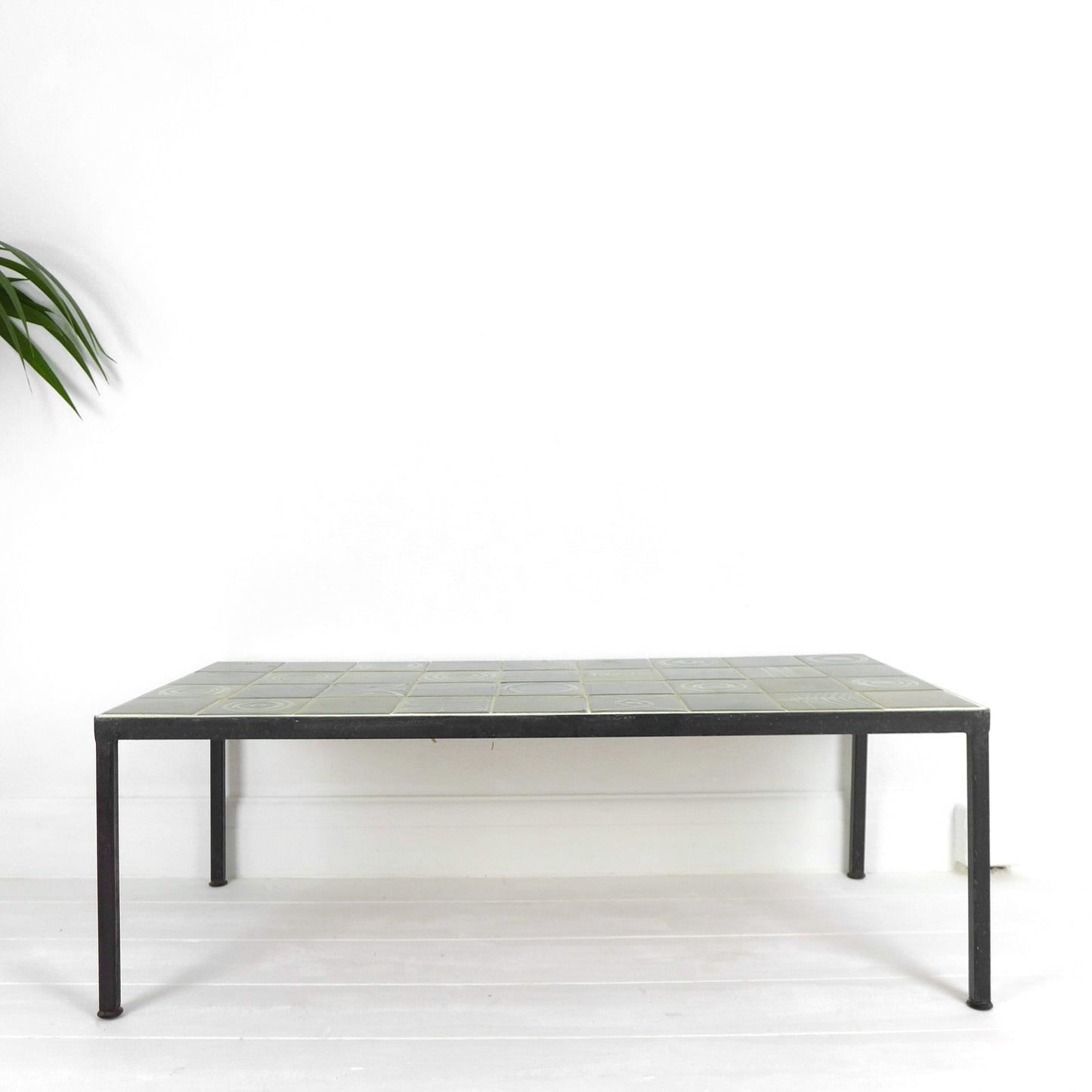 Mid Century Tile Top Coffee Table - Green Geometric Abstract Designs