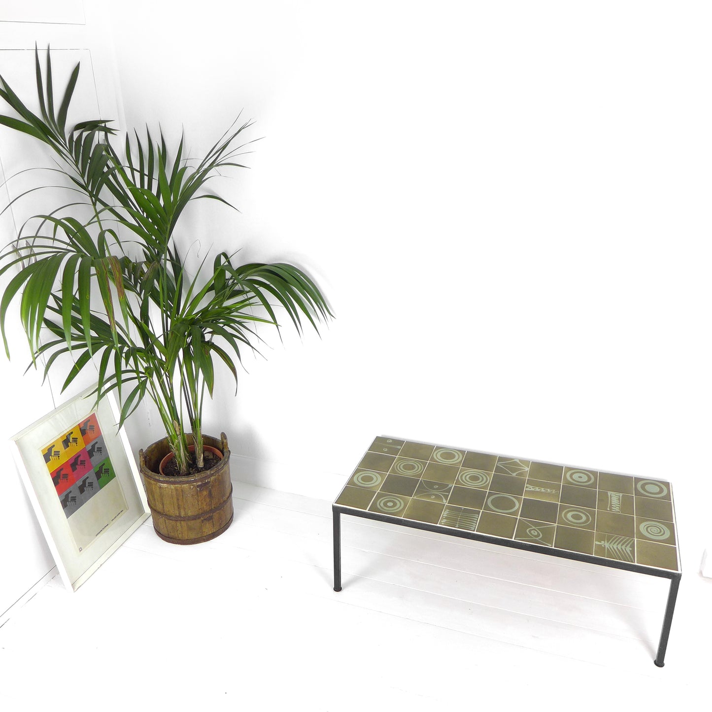 Mid Century Tile Top Coffee Table - Green Geometric Abstract Designs