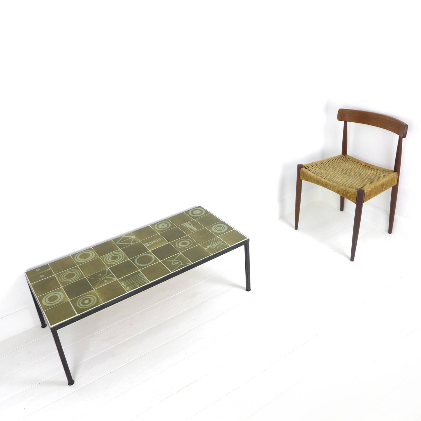 Mid Century Tile Top Coffee Table - Green Geometric Abstract Designs